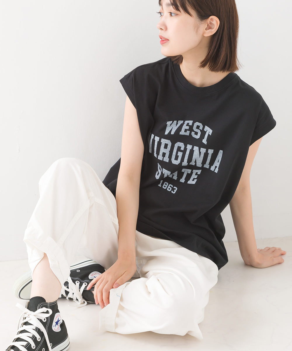 【OMNES】バイオポリウォッシュノースリーブプリントTシャツ【1524-5515】