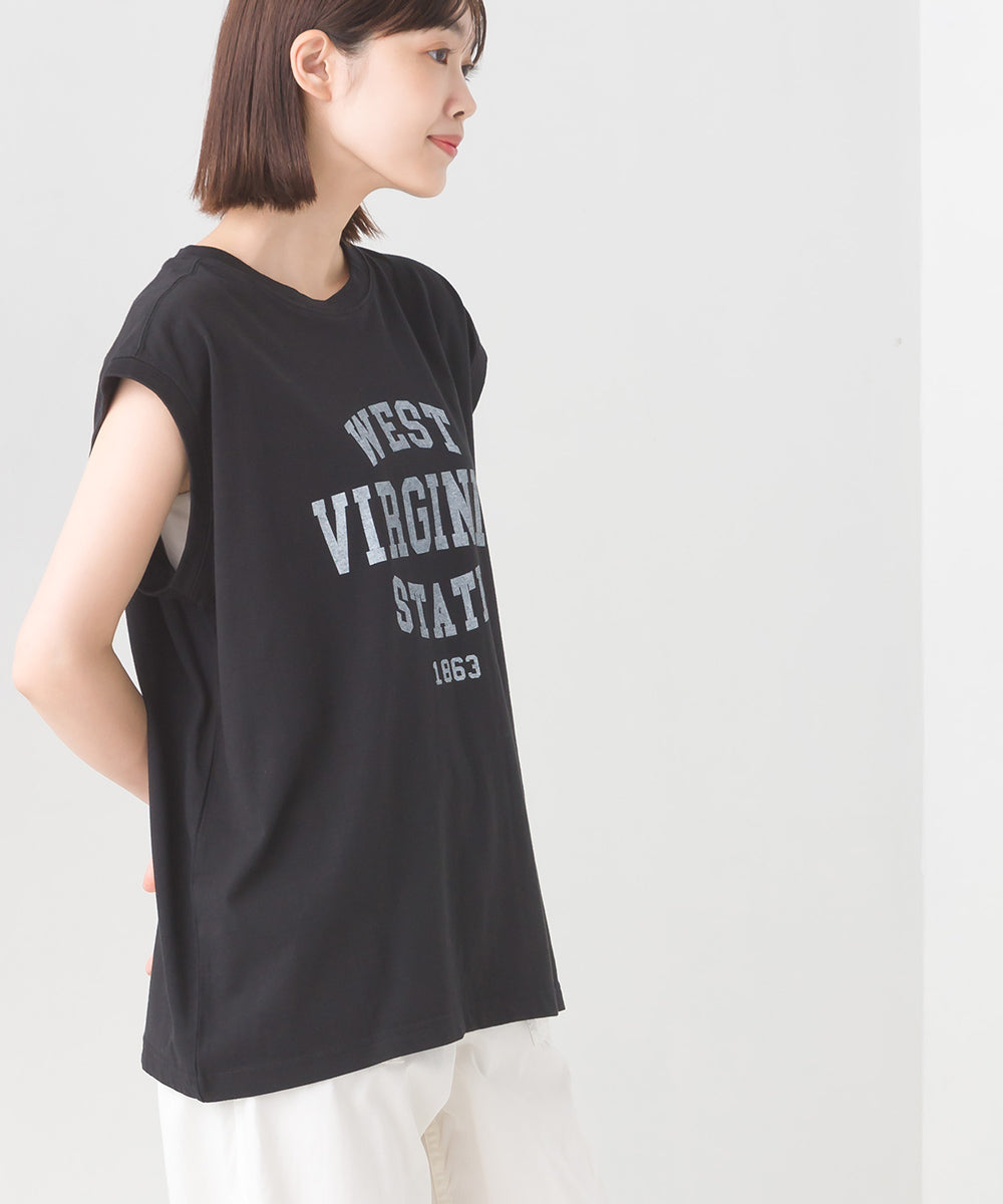 【OMNES】バイオポリウォッシュノースリーブプリントTシャツ【1524-5515】