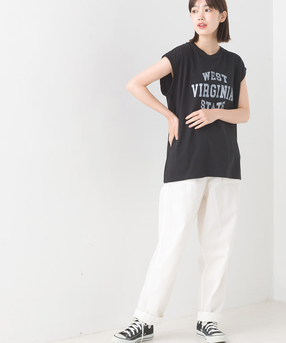 【OMNES】バイオポリウォッシュノースリーブプリントTシャツ【1524-5515】