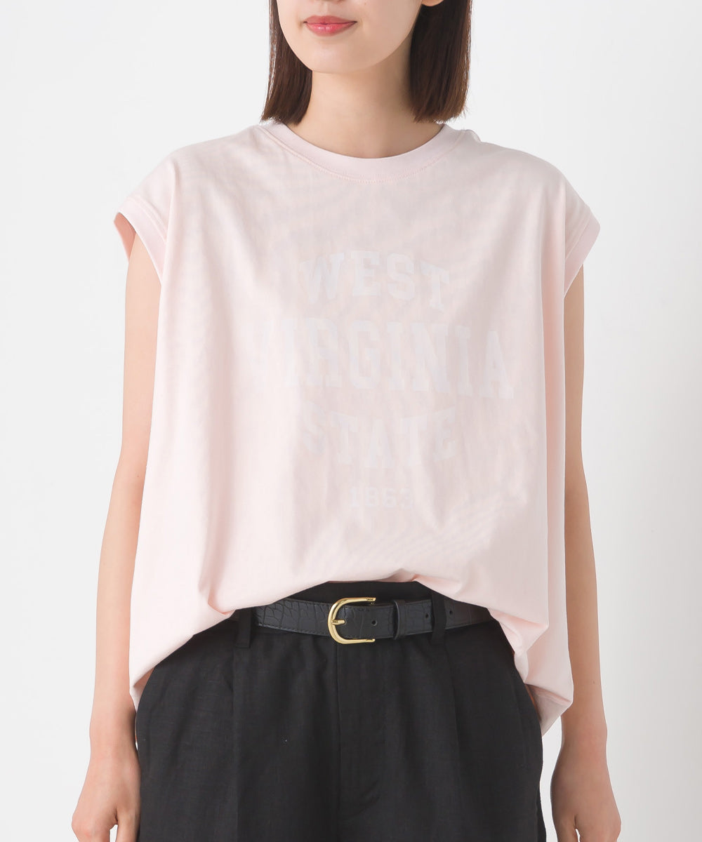 【OMNES】バイオポリウォッシュノースリーブプリントTシャツ【1524-5515】