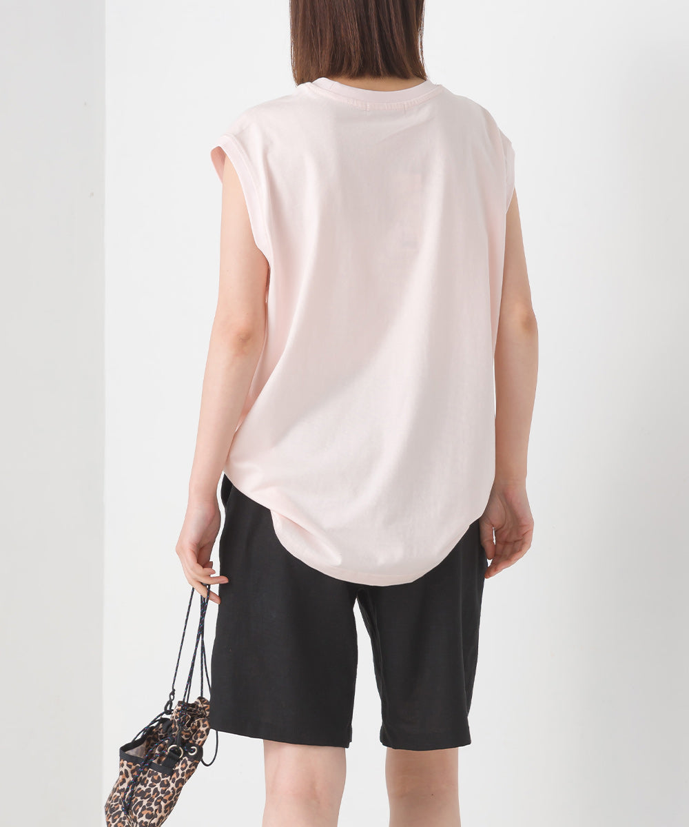 【OMNES】バイオポリウォッシュノースリーブプリントTシャツ【1524-5515】