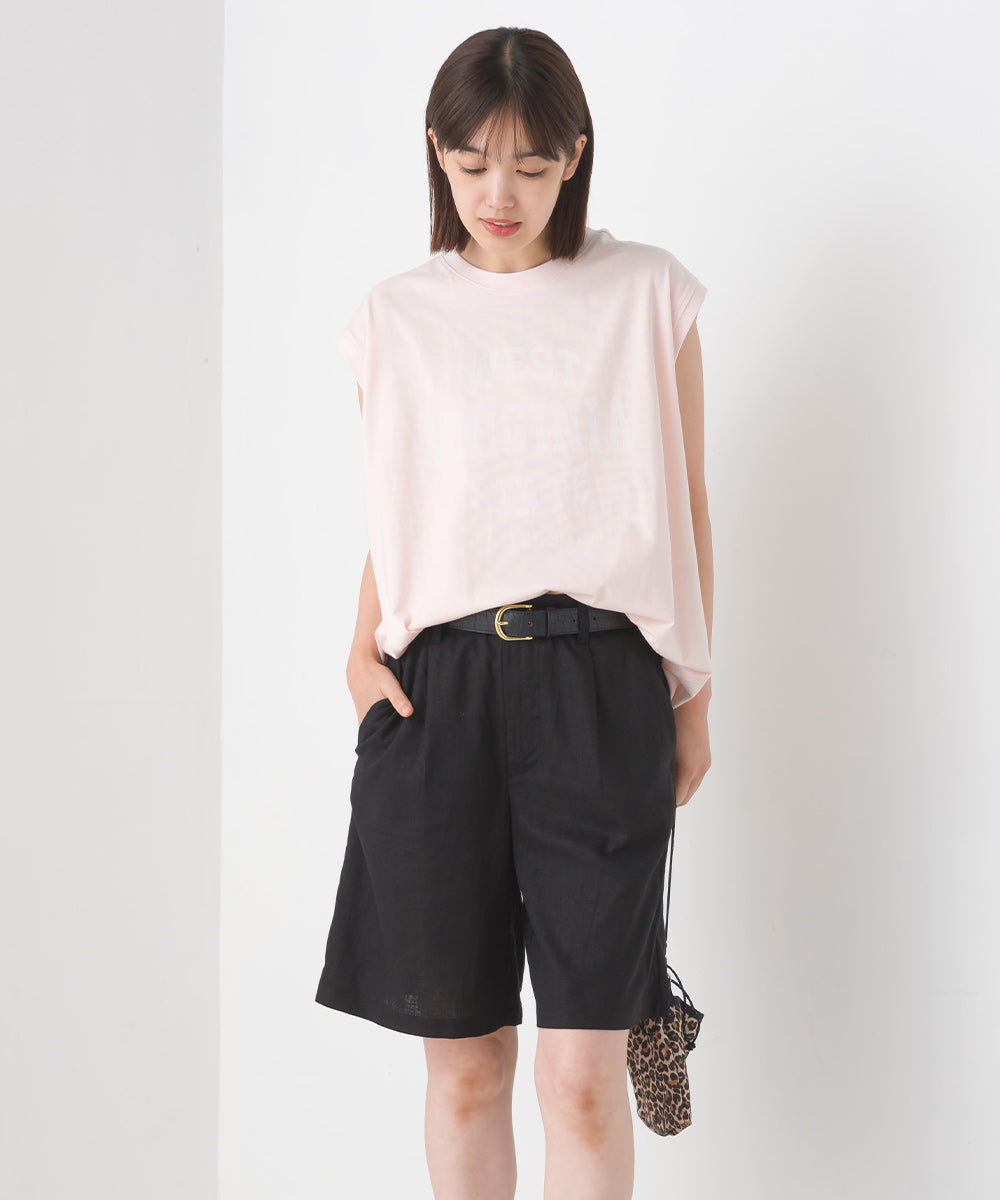 【OMNES】バイオポリウォッシュノースリーブプリントTシャツ【1524-5515】