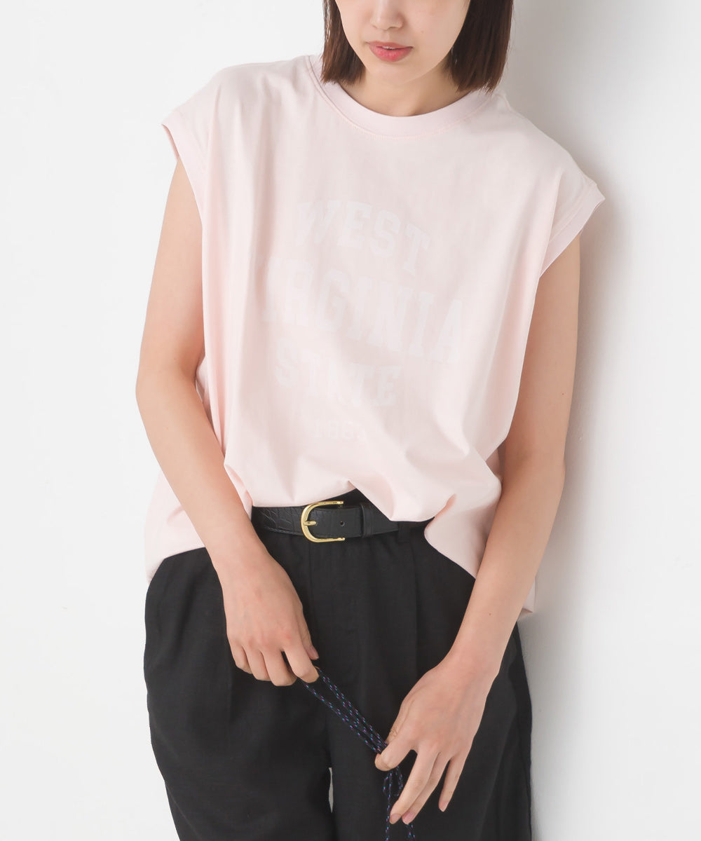 【OMNES】バイオポリウォッシュノースリーブプリントTシャツ【1524-5515】