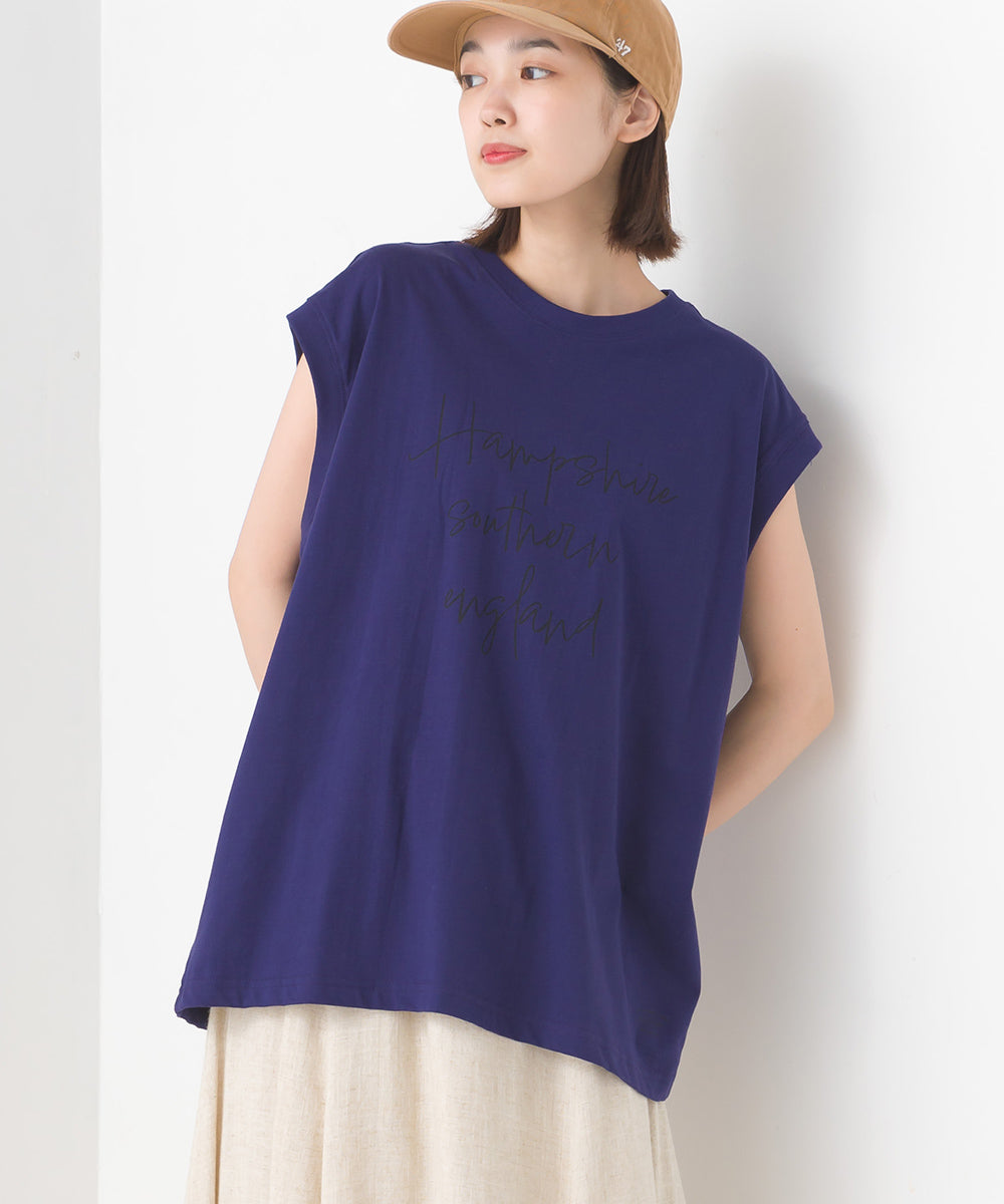 【OMNES】バイオポリウォッシュノースリーブプリントTシャツ【1524-5515】