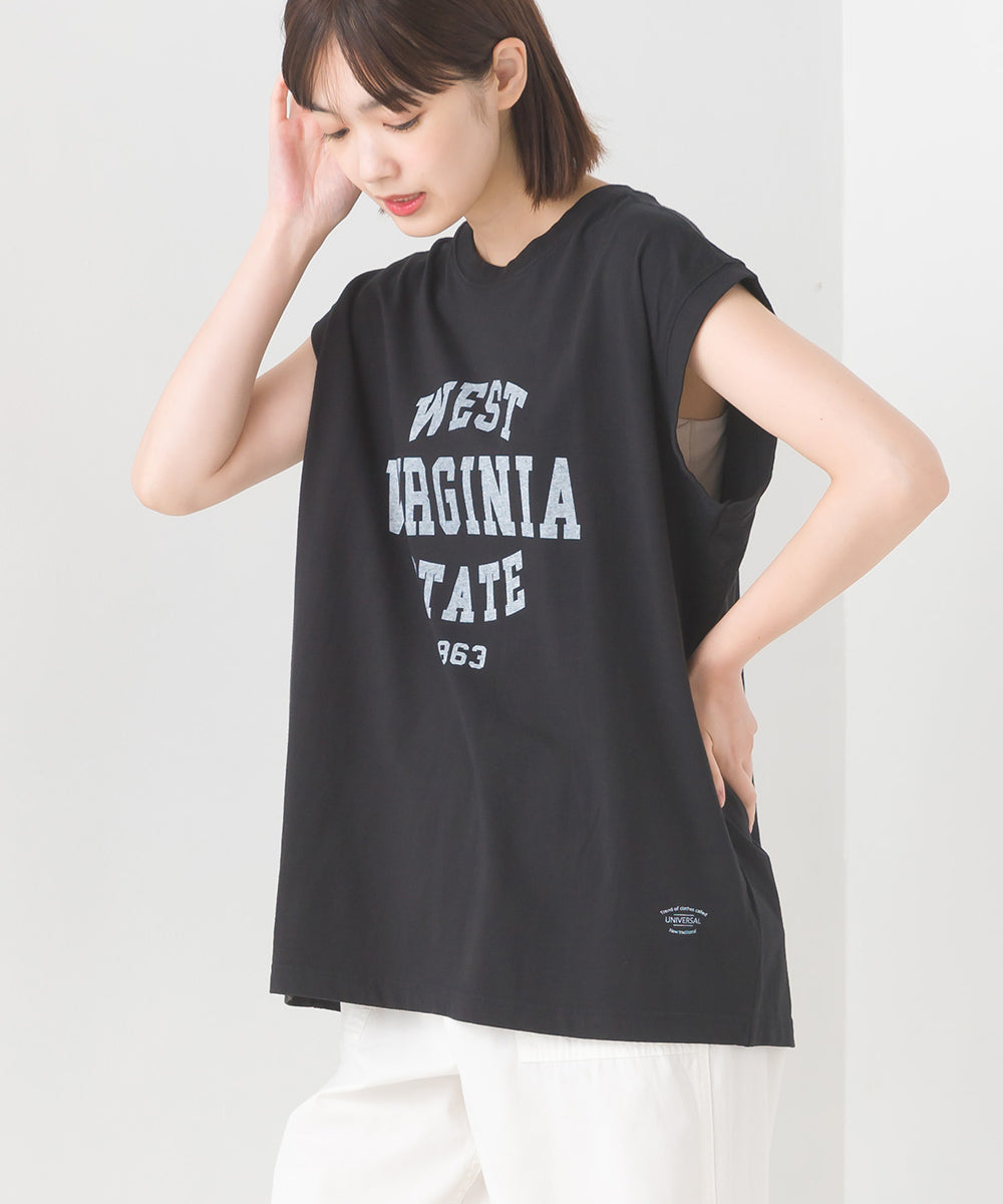 【OMNES】バイオポリウォッシュノースリーブプリントTシャツ【1524-5515】