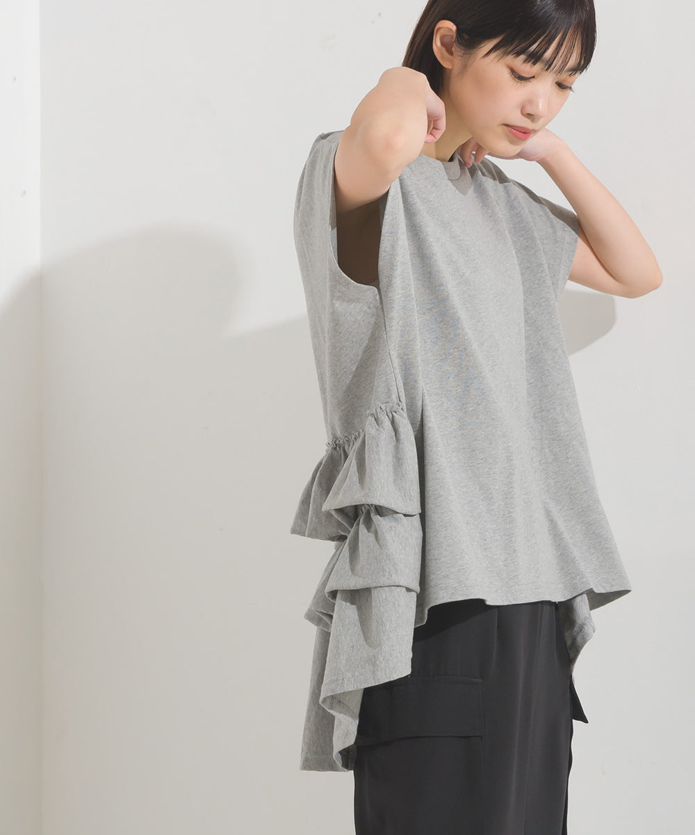【OMNES】バイオポリウォッシュバックフリルプルオーバーTシャツ【1524-5518】