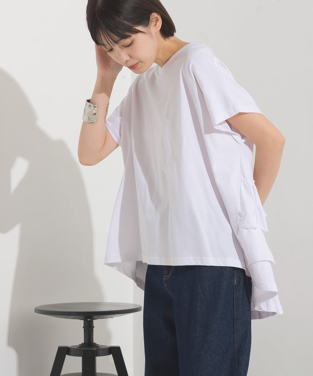 【OMNES】バイオポリウォッシュバックフリルプルオーバーTシャツ【1524-5518】