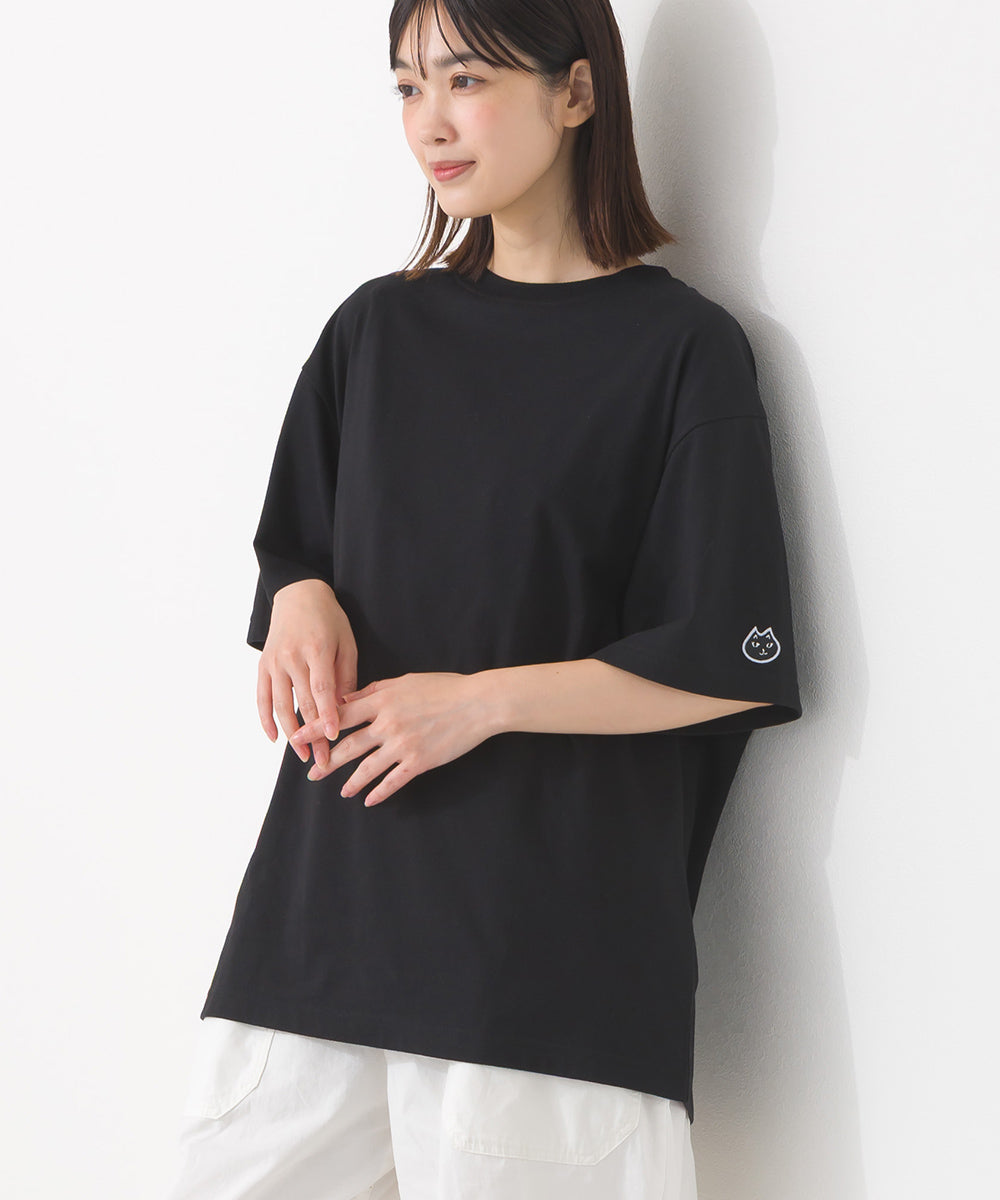 【228】バックプリント オーバー半袖Tシャツ ねこちゃんプリント ワッペン【253W427228006】