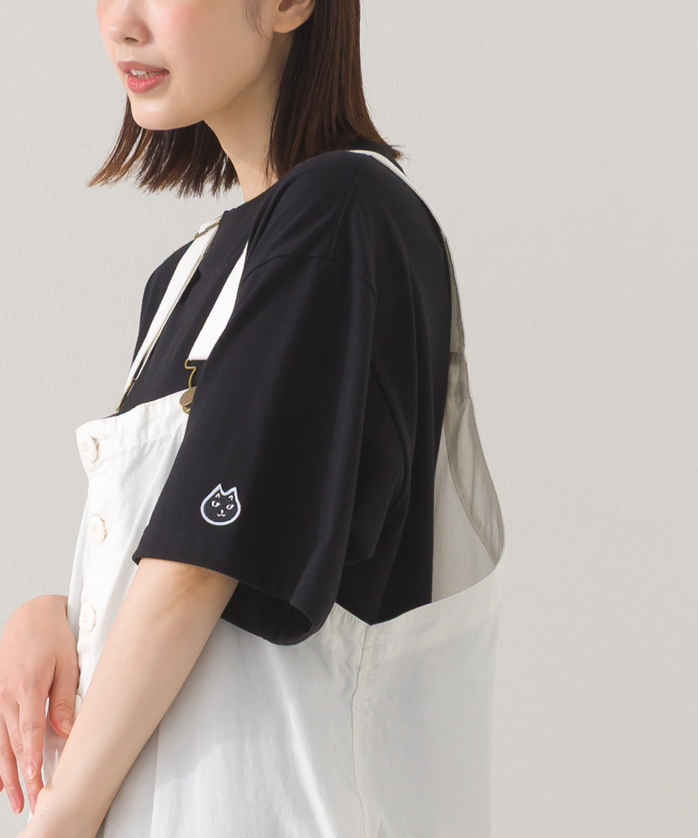 【228】バックプリント オーバー半袖Tシャツ ねこちゃんプリント ワッペン【253W427228006】