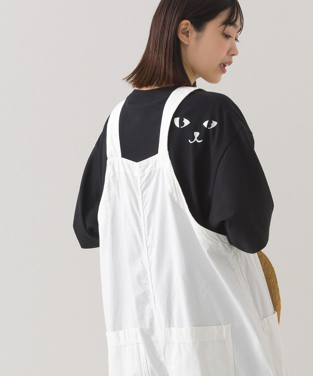 【228】バックプリント オーバー半袖Tシャツ ねこちゃんプリント ワッペン【253W427228006】