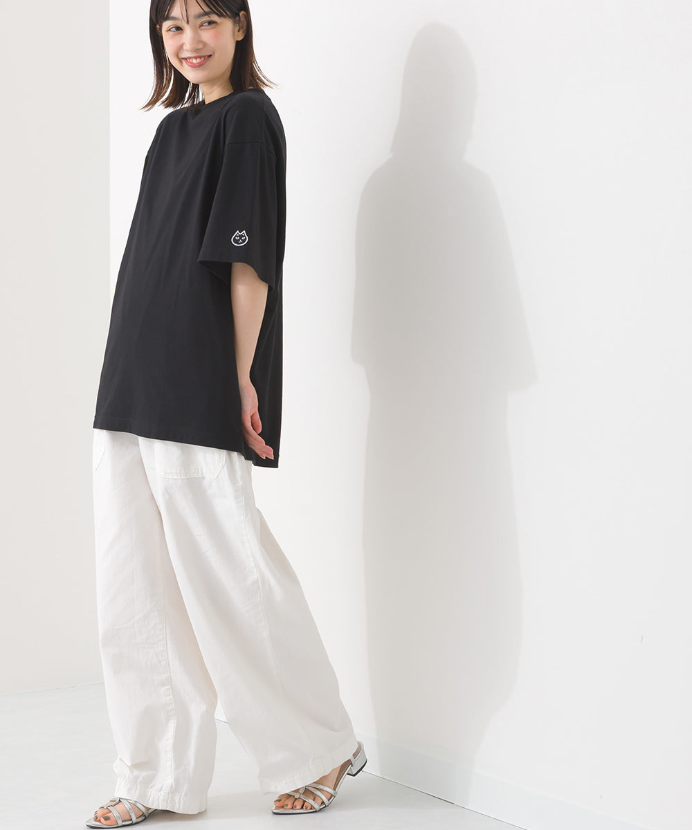 【228】バックプリント オーバー半袖Tシャツ ねこちゃんプリント ワッペン【253W427228006】