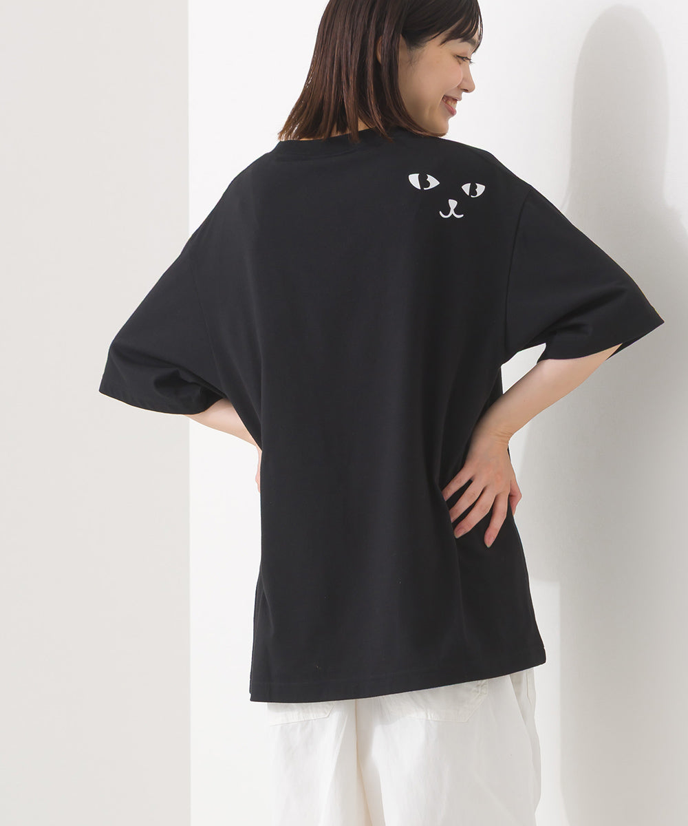 【228】バックプリント オーバー半袖Tシャツ ねこちゃんプリント ワッペン【253W427228006】