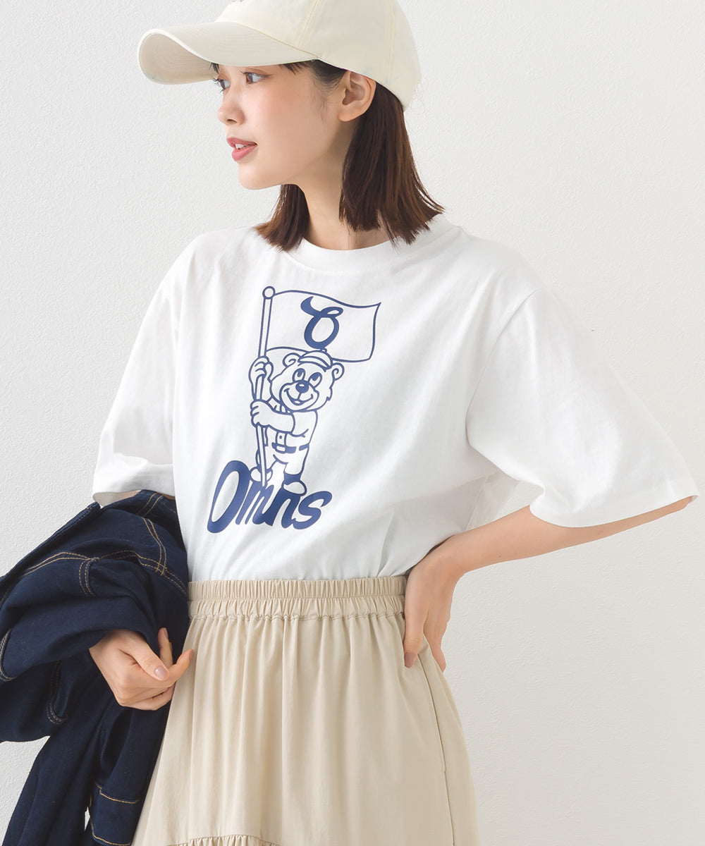 【OMNES】コットンロゴプリントオーバーサイズTシャツ ベアFLAG 半袖Tシャツ【253W427OMN014】
