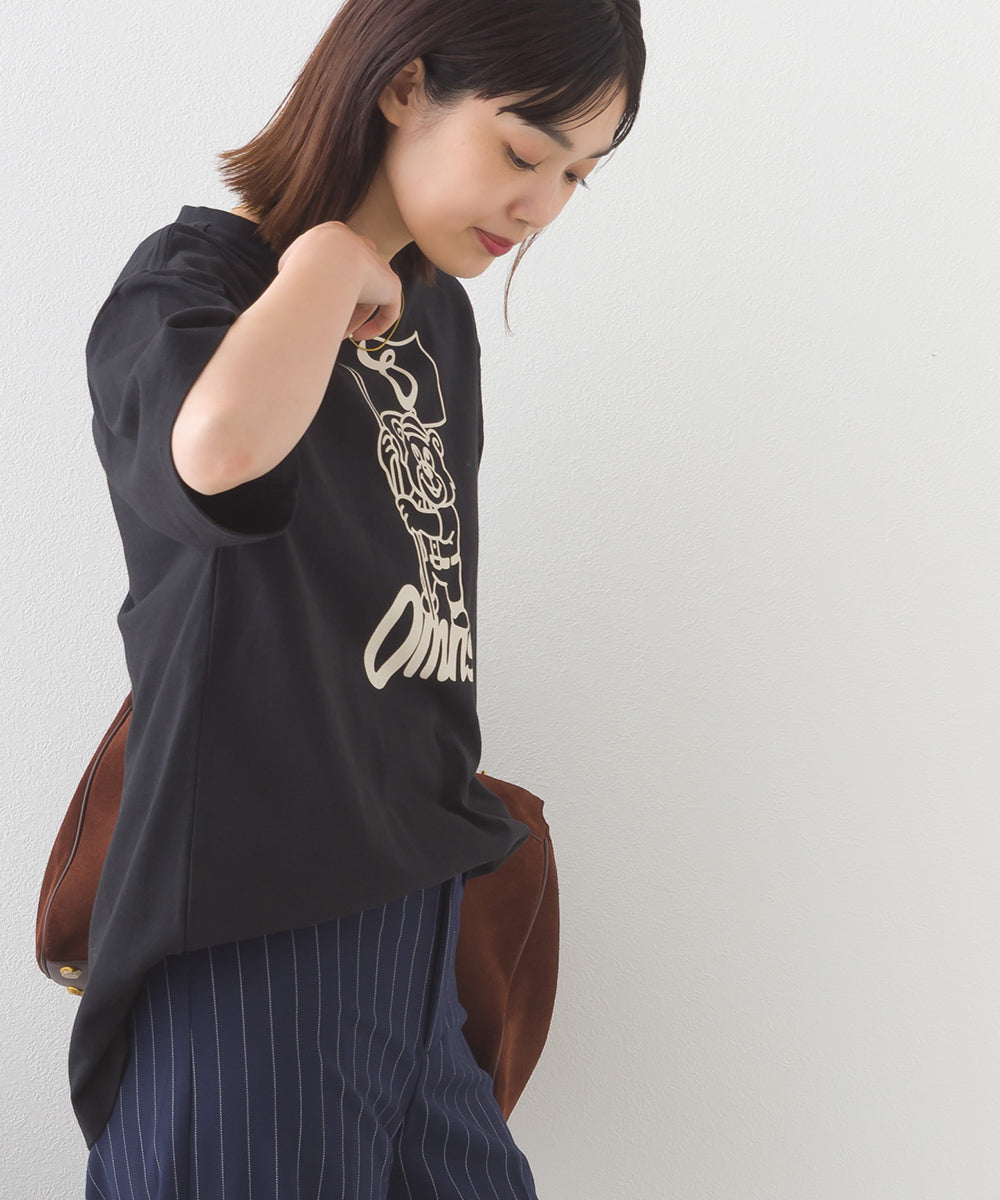 【OMNES】コットンロゴプリントオーバーサイズTシャツ ベアFLAG 半袖Tシャツ【253W427OMN014】