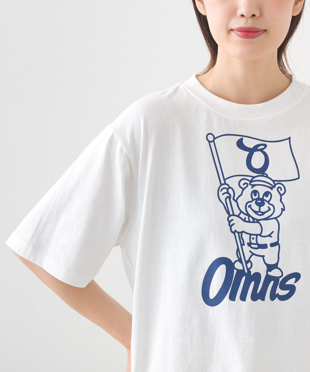 【OMNES】コットンロゴプリントオーバーサイズTシャツ ベアFLAG 半袖Tシャツ【253W427OMN014】