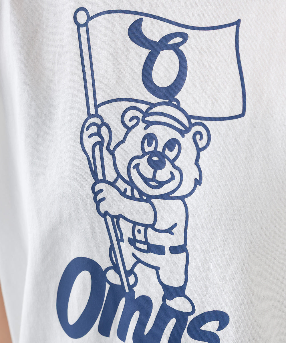 【OMNES】コットンロゴプリントオーバーサイズTシャツ ベアFLAG 半袖Tシャツ【253W427OMN014】