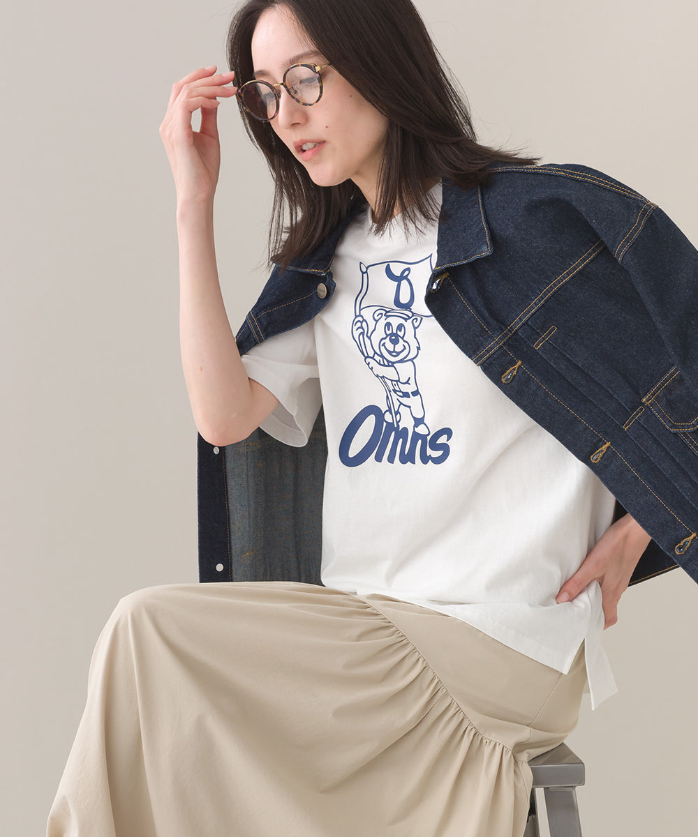 【OMNES】コットンロゴプリントオーバーサイズTシャツ ベアFLAG 半袖Tシャツ【253W427OMN014】