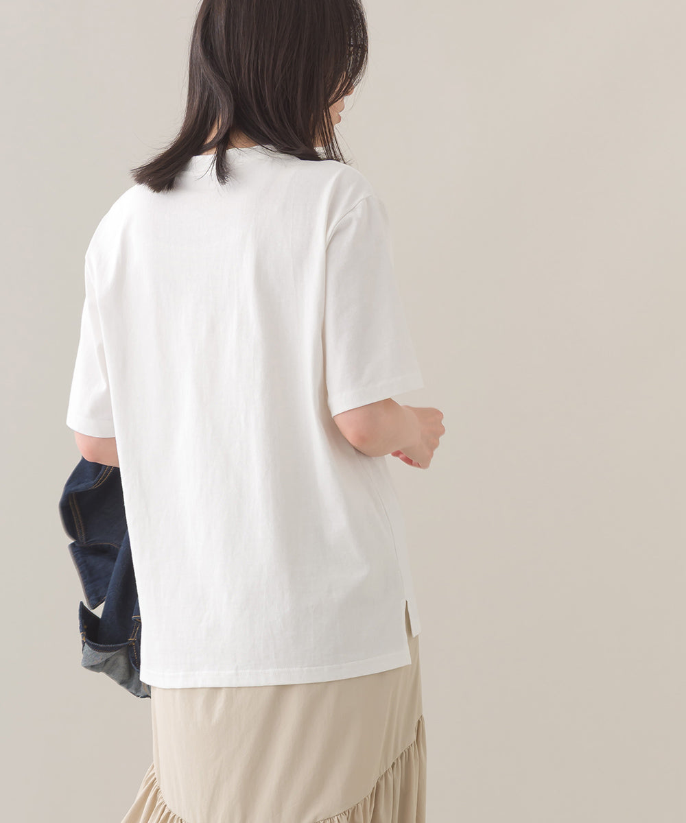 【OMNES】コットンロゴプリントオーバーサイズTシャツ ベアFLAG 半袖Tシャツ【253W427OMN014】
