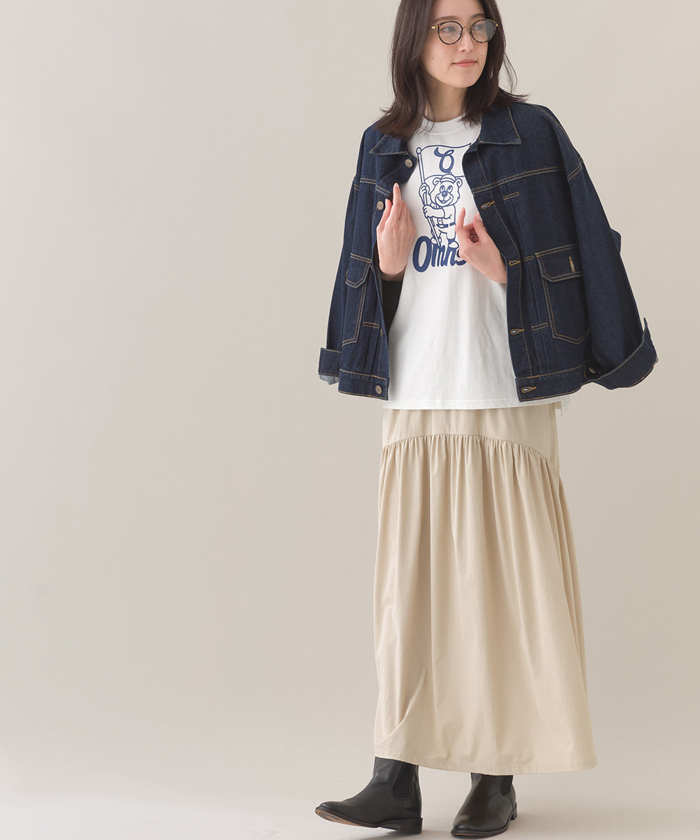 【OMNES】コットンロゴプリントオーバーサイズTシャツ ベアFLAG 半袖Tシャツ【253W427OMN014】