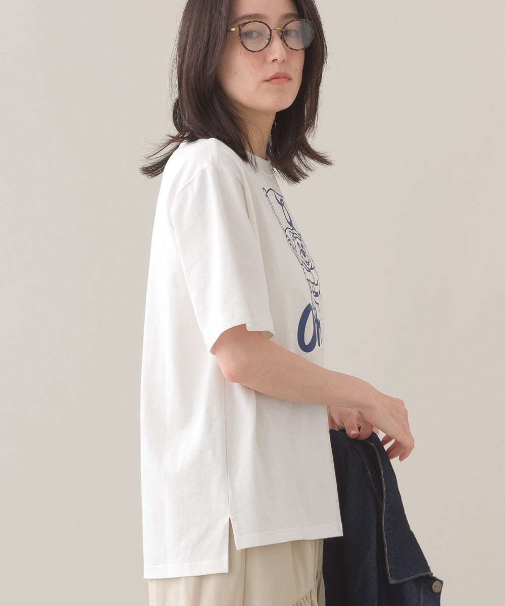 【OMNES】コットンロゴプリントオーバーサイズTシャツ ベアFLAG 半袖Tシャツ【253W427OMN014】