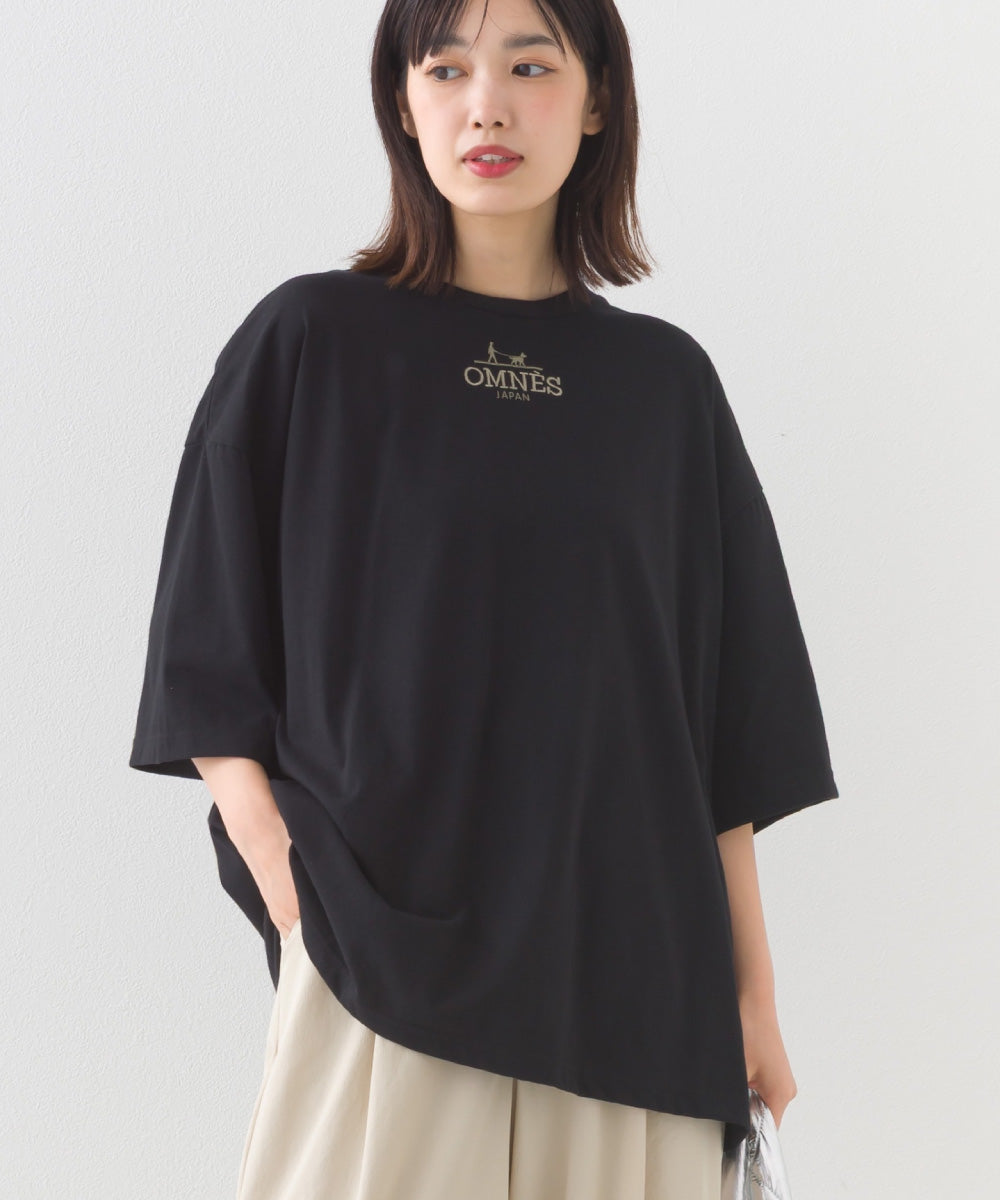 【OMNES】きれいめロゴプリントTシャツ OMNES刺繍 半袖Tシャツ【253W427OMN015】