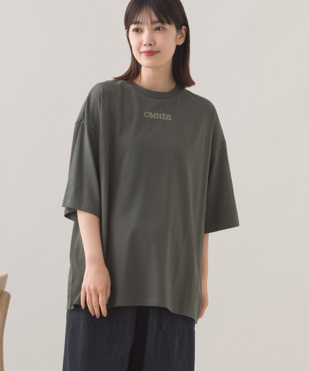 【OMNES】きれいめロゴプリントTシャツ OMNES刺繍 半袖Tシャツ【253W427OMN015】
