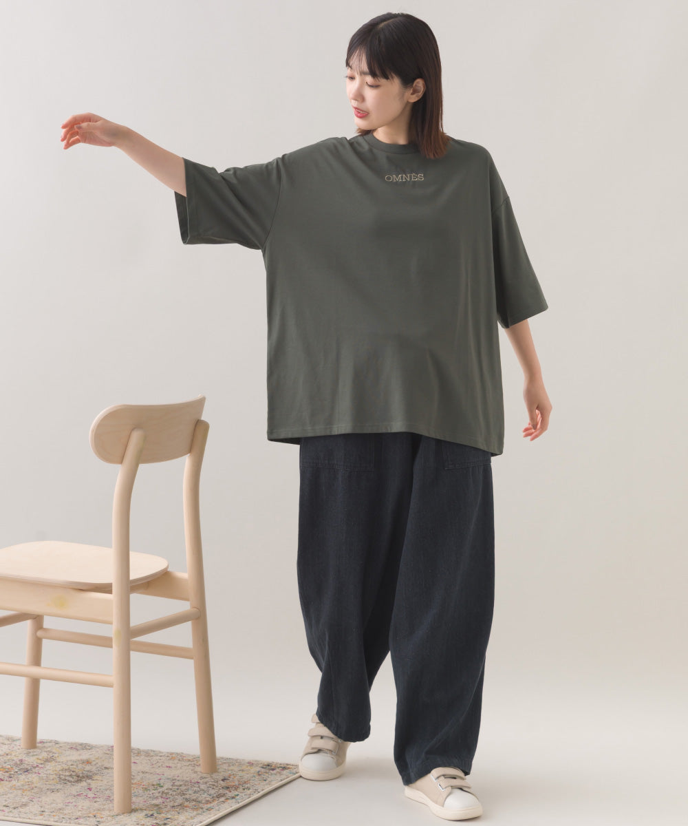 【OMNES】きれいめロゴプリントTシャツ OMNES刺繍 半袖Tシャツ【253W427OMN015】