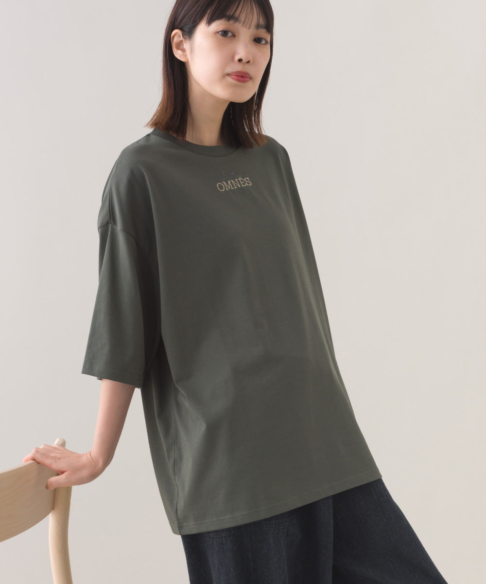 【OMNES】きれいめロゴプリントTシャツ OMNES刺繍 半袖Tシャツ【253W427OMN015】