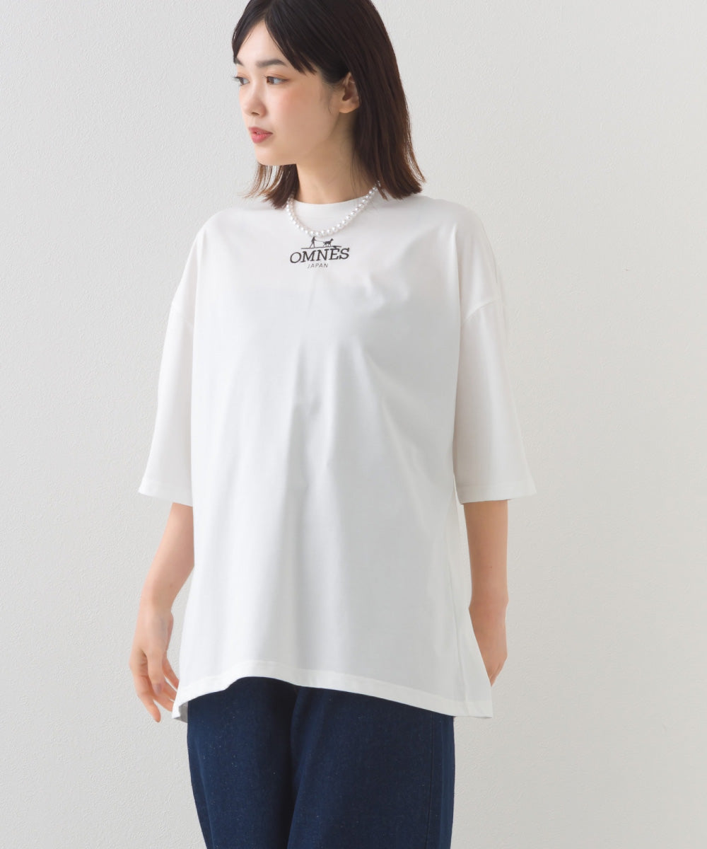 【OMNES】きれいめロゴプリントTシャツ OMNES刺繍 半袖Tシャツ【253W427OMN015】