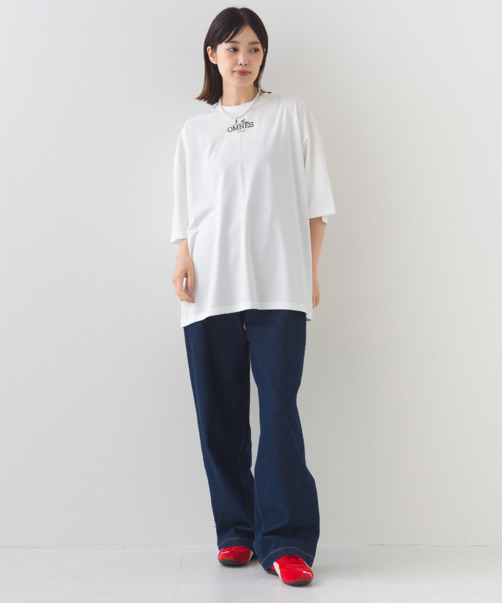 【OMNES】きれいめロゴプリントTシャツ OMNES刺繍 半袖Tシャツ【253W427OMN015】