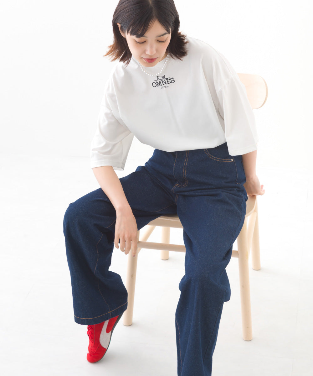 【OMNES】きれいめロゴプリントTシャツ OMNES刺繍 半袖Tシャツ【253W427OMN015】