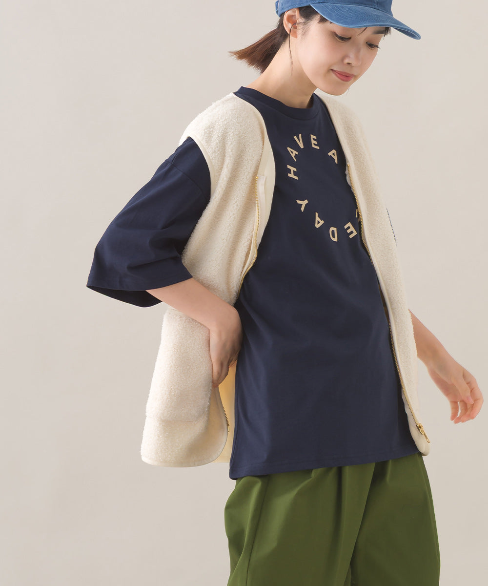 【OMNES】きれいめロゴプリントTシャツ HAVE A NICEDAY 半袖Tシャツ【253W427OMN016】