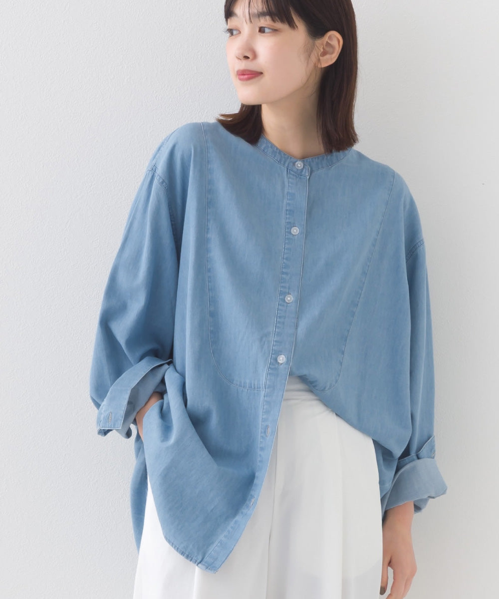 【OMNES】シャンブレーヨーク切替バンドカラー長袖シャツ【253W427OMN034】