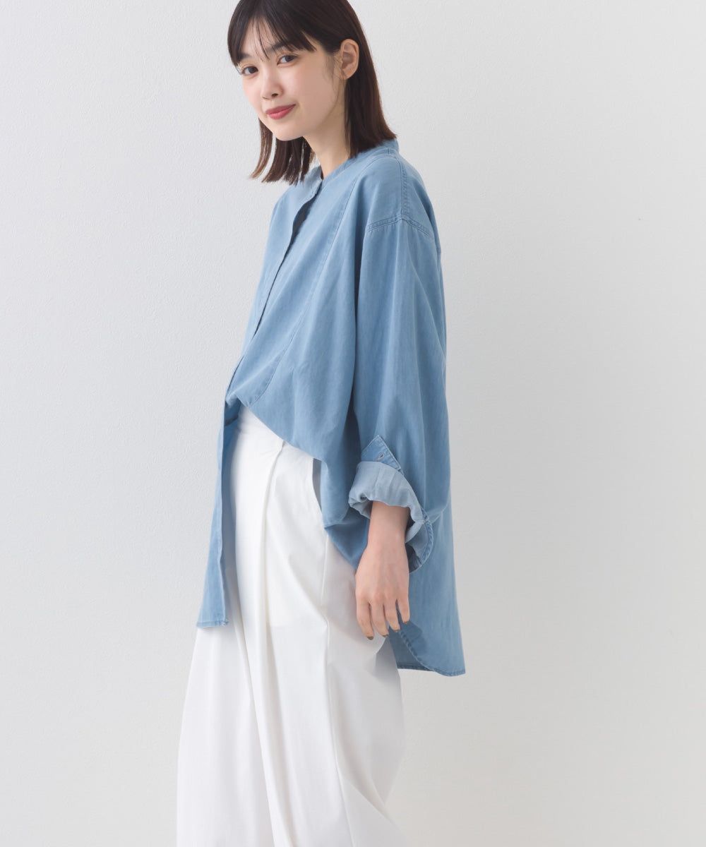 【OMNES】シャンブレーヨーク切替バンドカラー長袖シャツ【253W427OMN034】