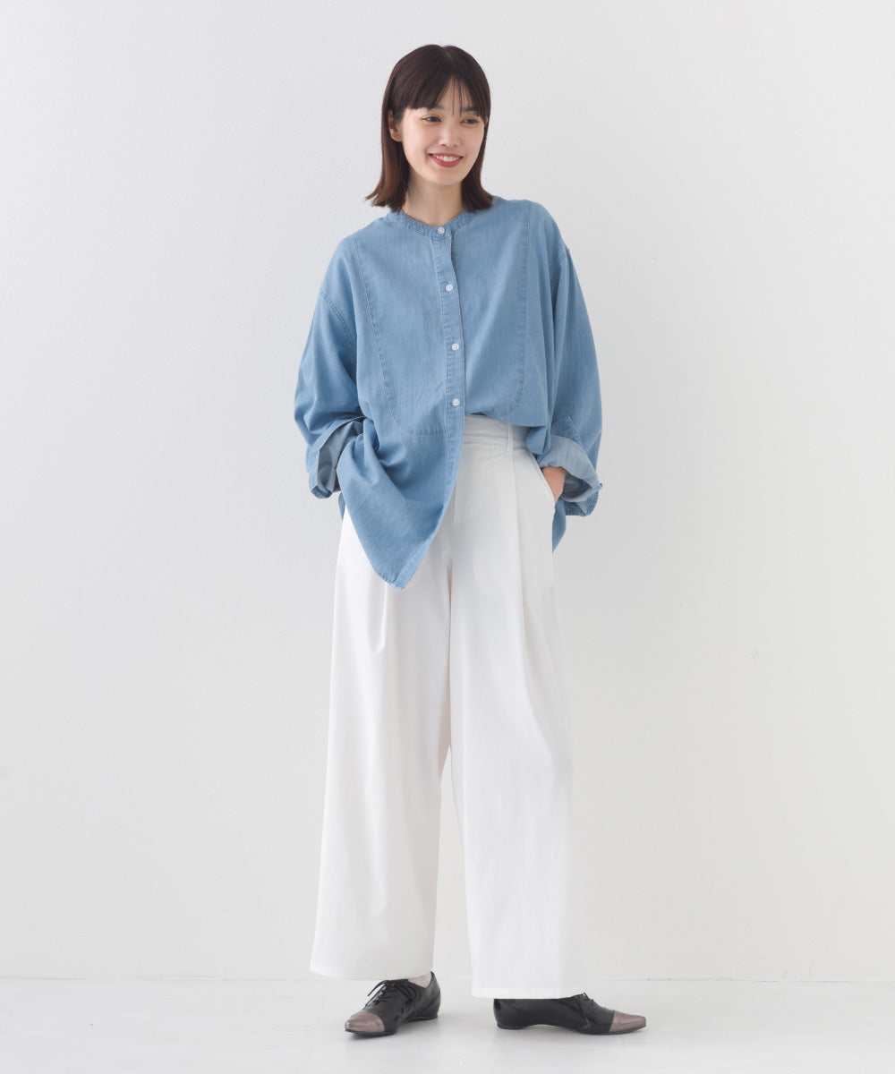 【OMNES】シャンブレーヨーク切替バンドカラー長袖シャツ【253W427OMN034】