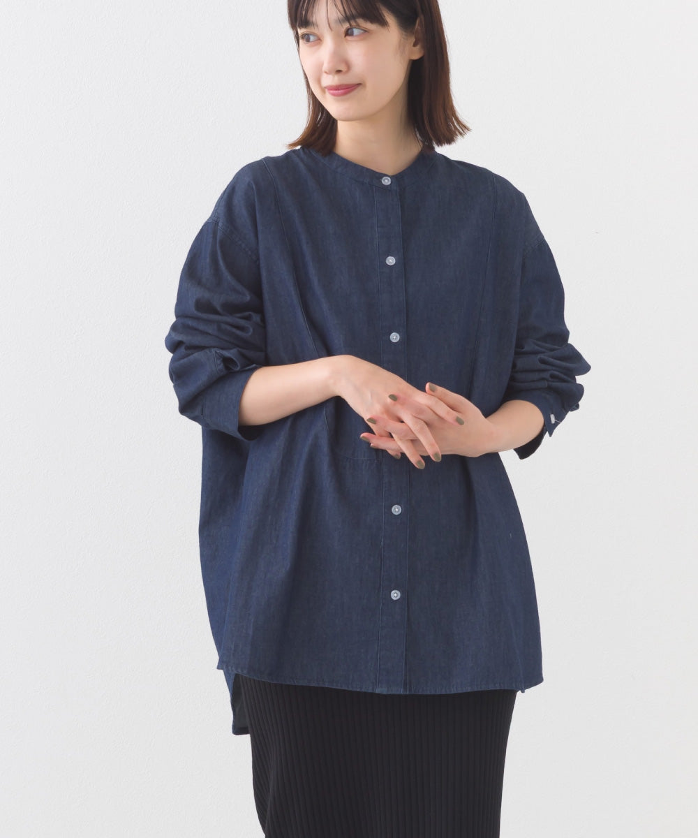 【OMNES】シャンブレーヨーク切替バンドカラー長袖シャツ【253W427OMN034】