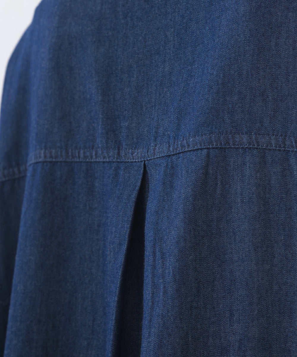 【OMNES】シャンブレーバンドカラー裾ラウンドロングシャツワンピース【253W427OMN035】