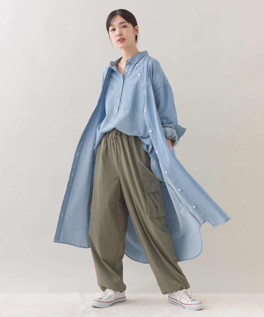 【OMNES】シャンブレーバンドカラー裾ラウンドロングシャツワンピース【253W427OMN035】