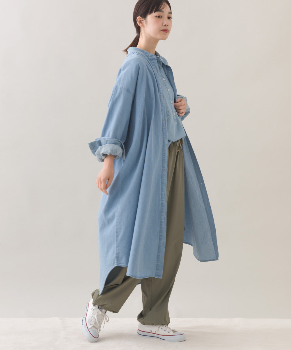 【OMNES】シャンブレーバンドカラー裾ラウンドロングシャツワンピース【253W427OMN035】