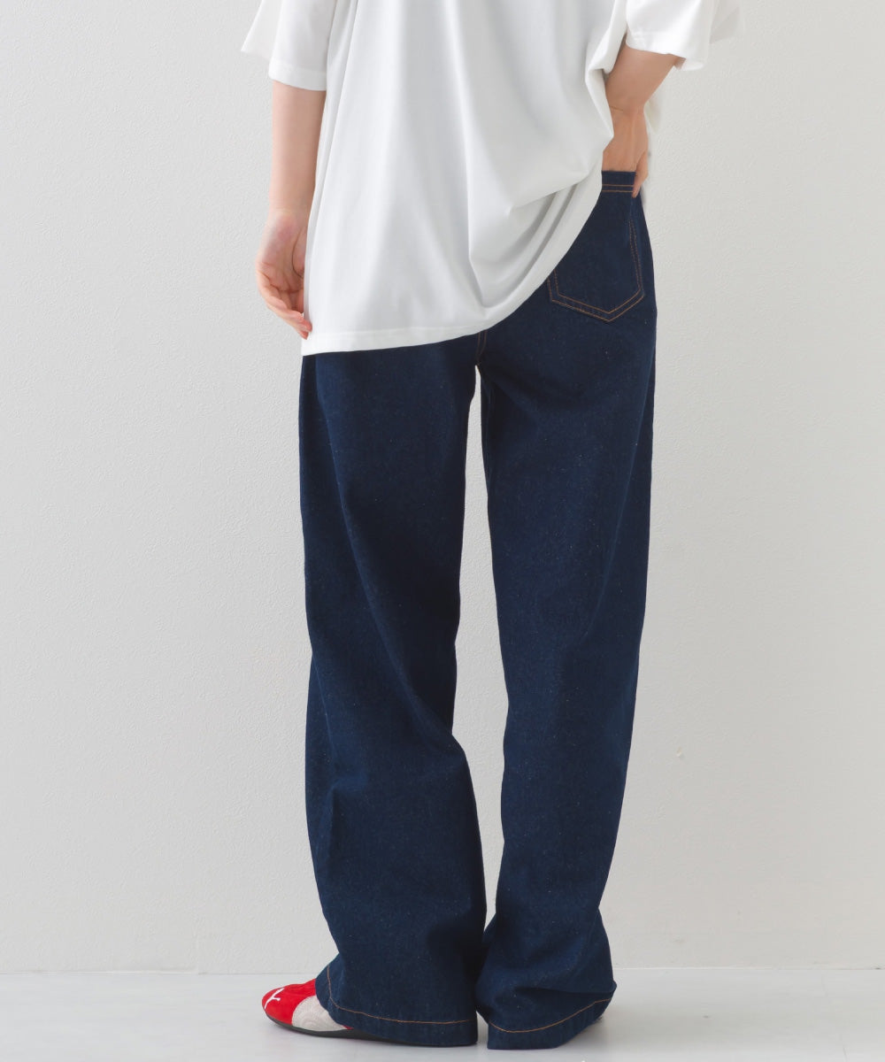 【OMNES】12oz ウォッシュ加工ハイウエストルーズワイドデニムパンツ【253W427OMN037】