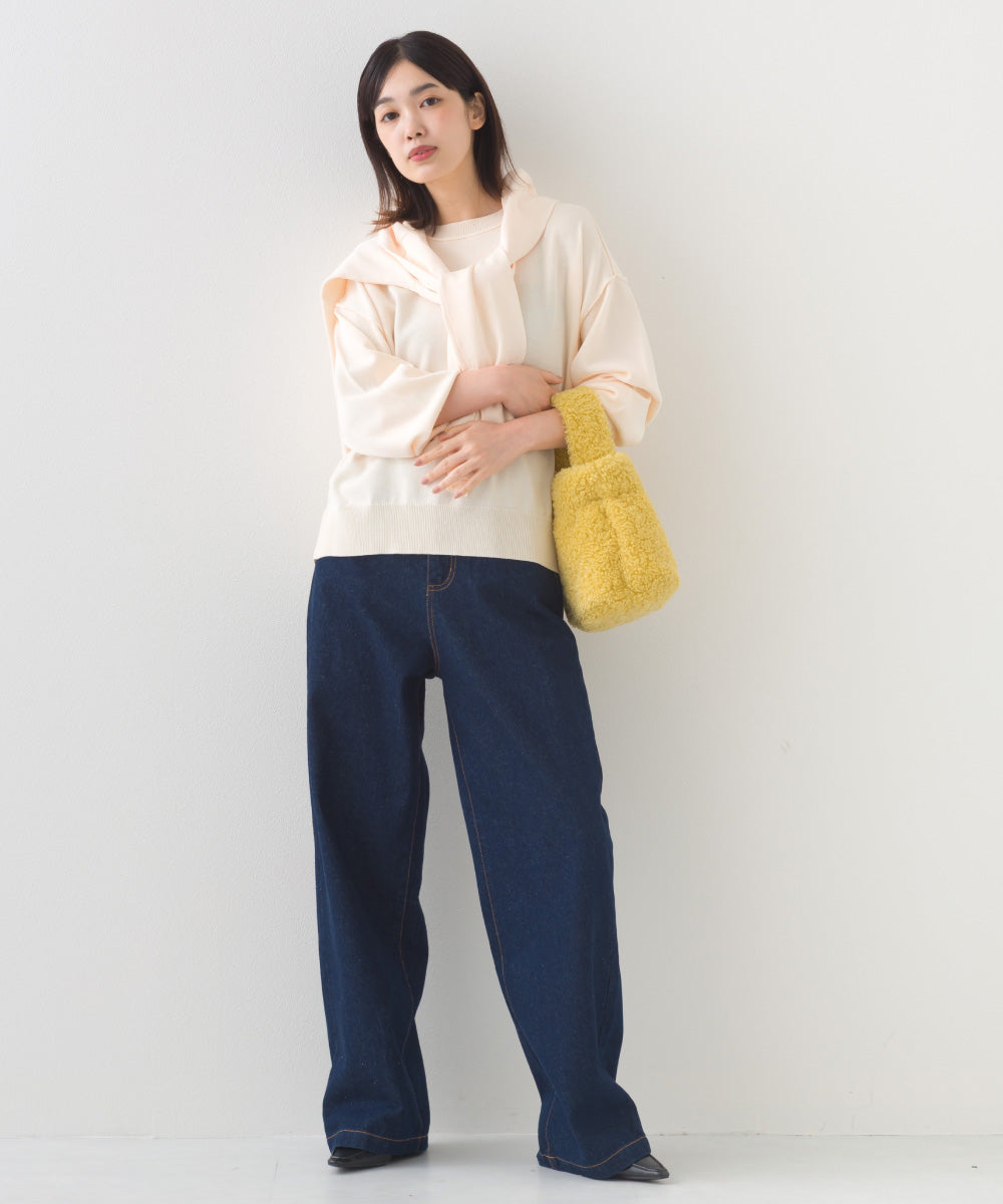 【OMNES】12oz ウォッシュ加工ハイウエストルーズワイドデニムパンツ【253W427OMN037】