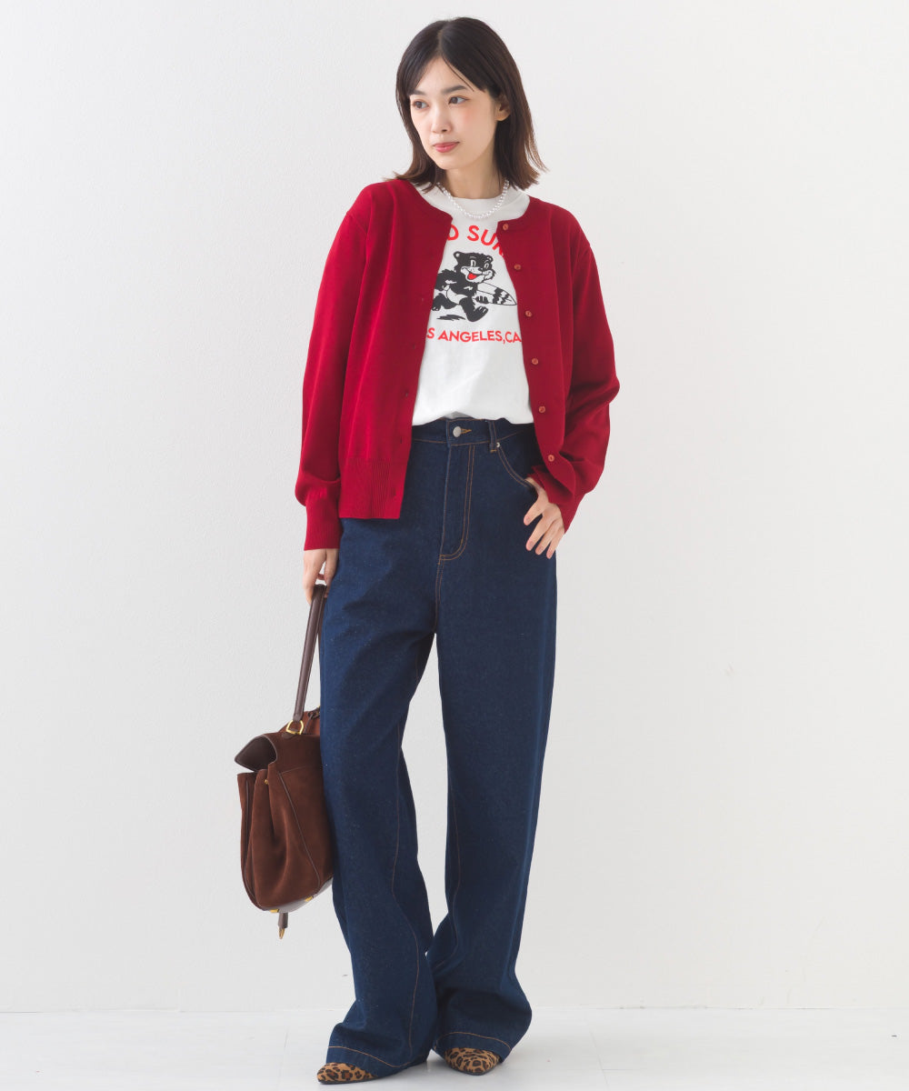 【OMNES】12oz ウォッシュ加工ハイウエストルーズワイドデニムパンツ【253W427OMN037】
