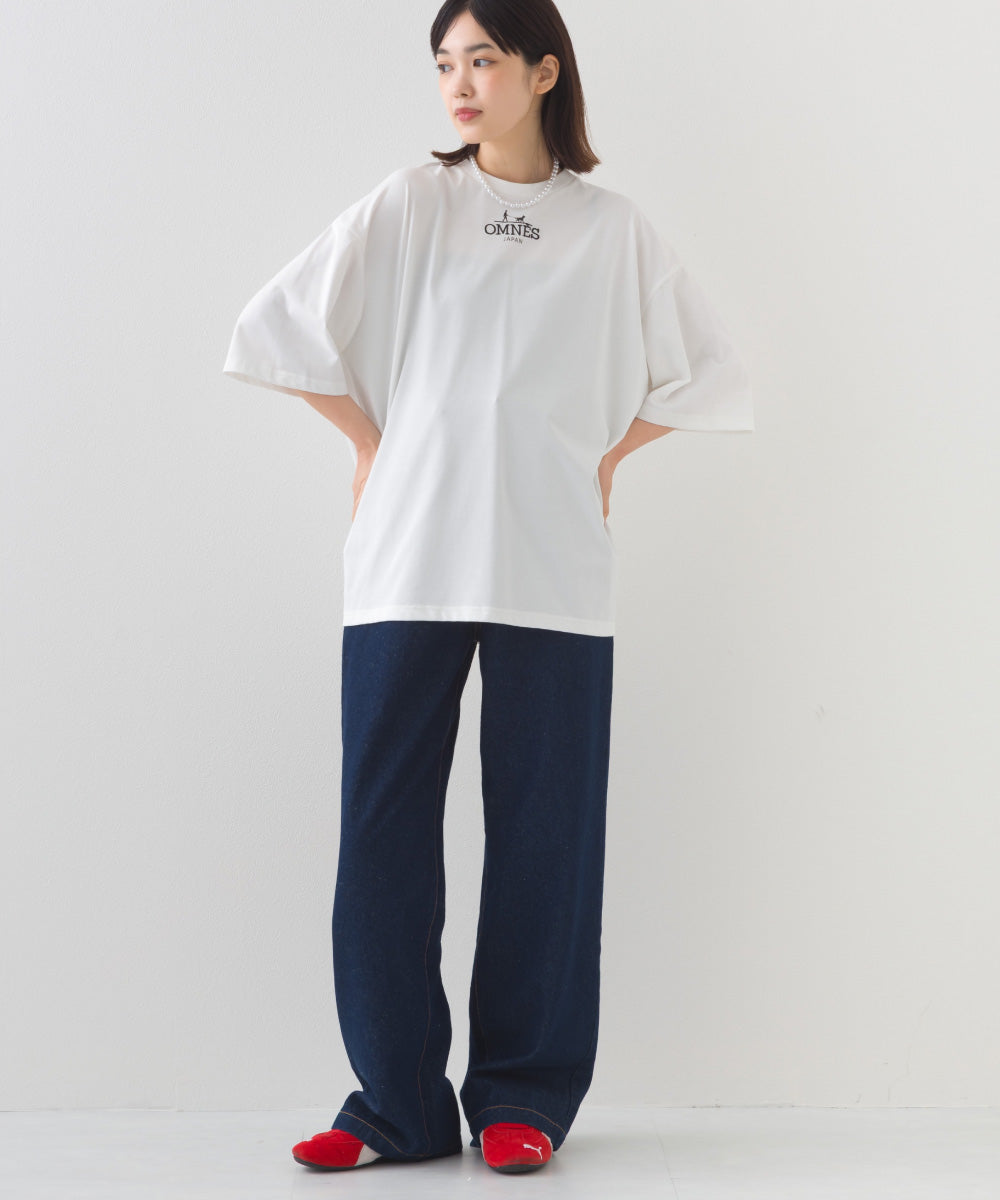 【OMNES】12oz ウォッシュ加工ハイウエストルーズワイドデニムパンツ【253W427OMN037】