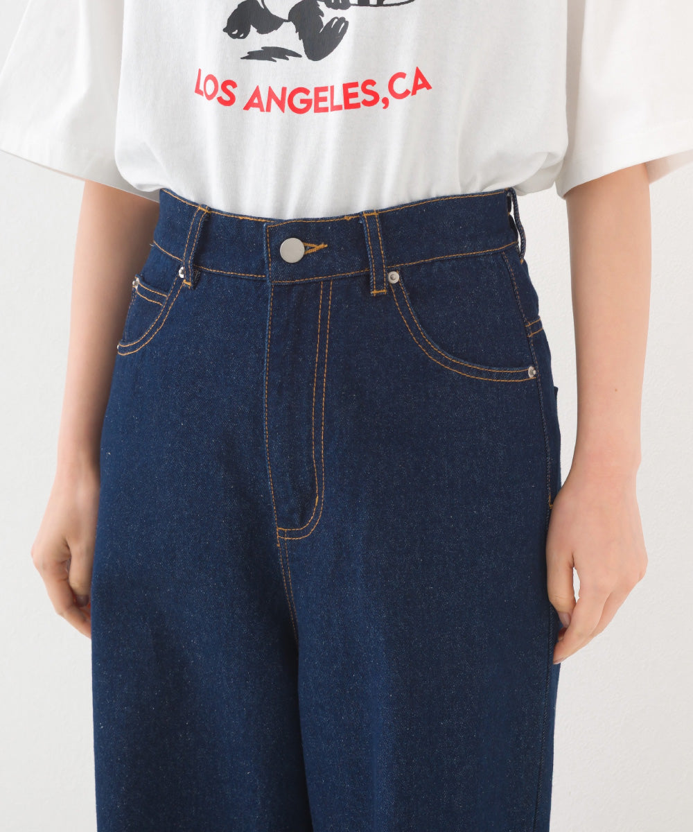【OMNES】12oz ウォッシュ加工ハイウエストルーズワイドデニムパンツ【253W427OMN037】
