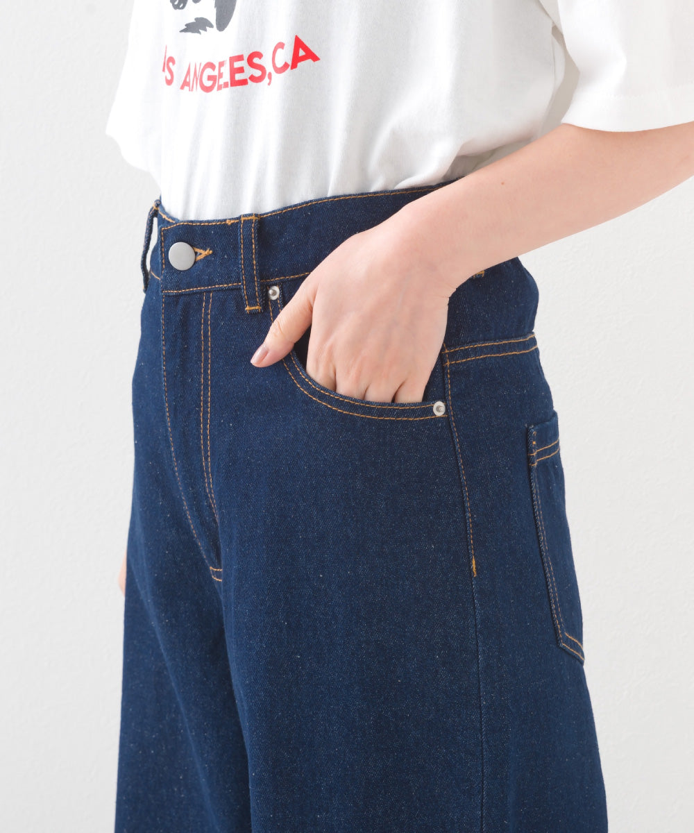 【OMNES】12oz ウォッシュ加工ハイウエストルーズワイドデニムパンツ【253W427OMN037】