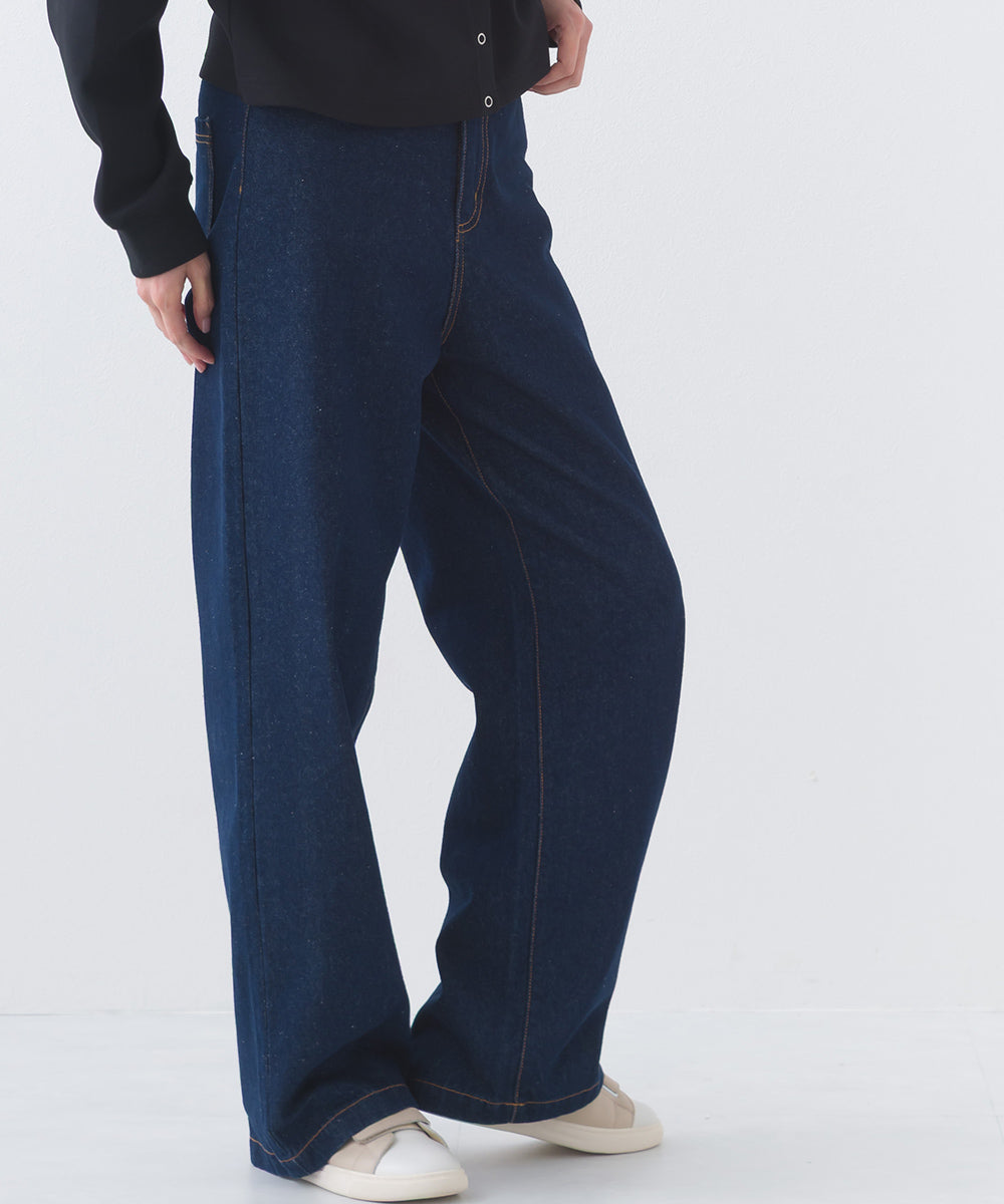 【OMNES】12oz ウォッシュ加工ハイウエストルーズワイドデニムパンツ【253W427OMN037】