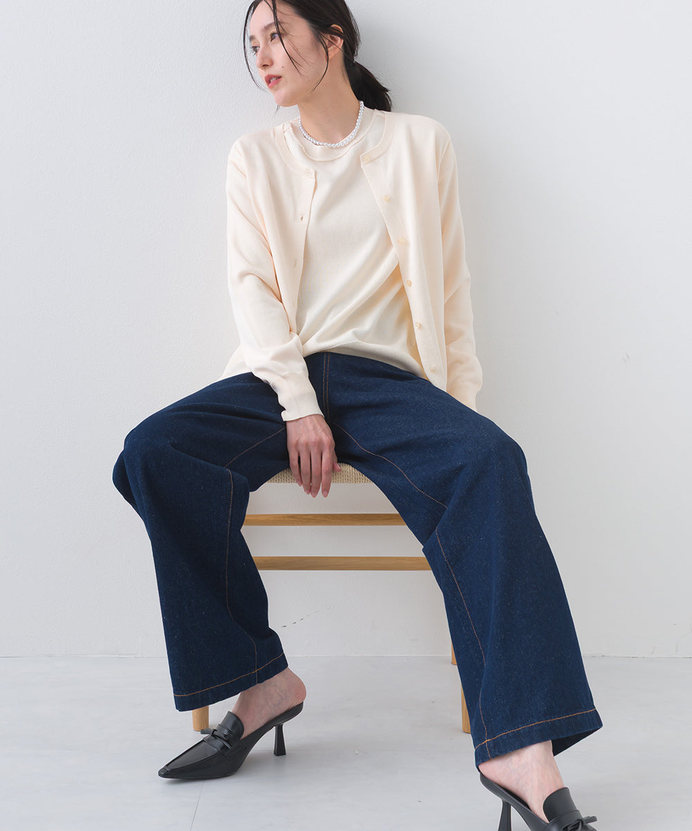 【OMNES】12oz ウォッシュ加工ハイウエストルーズワイドデニムパンツ【253W427OMN037】