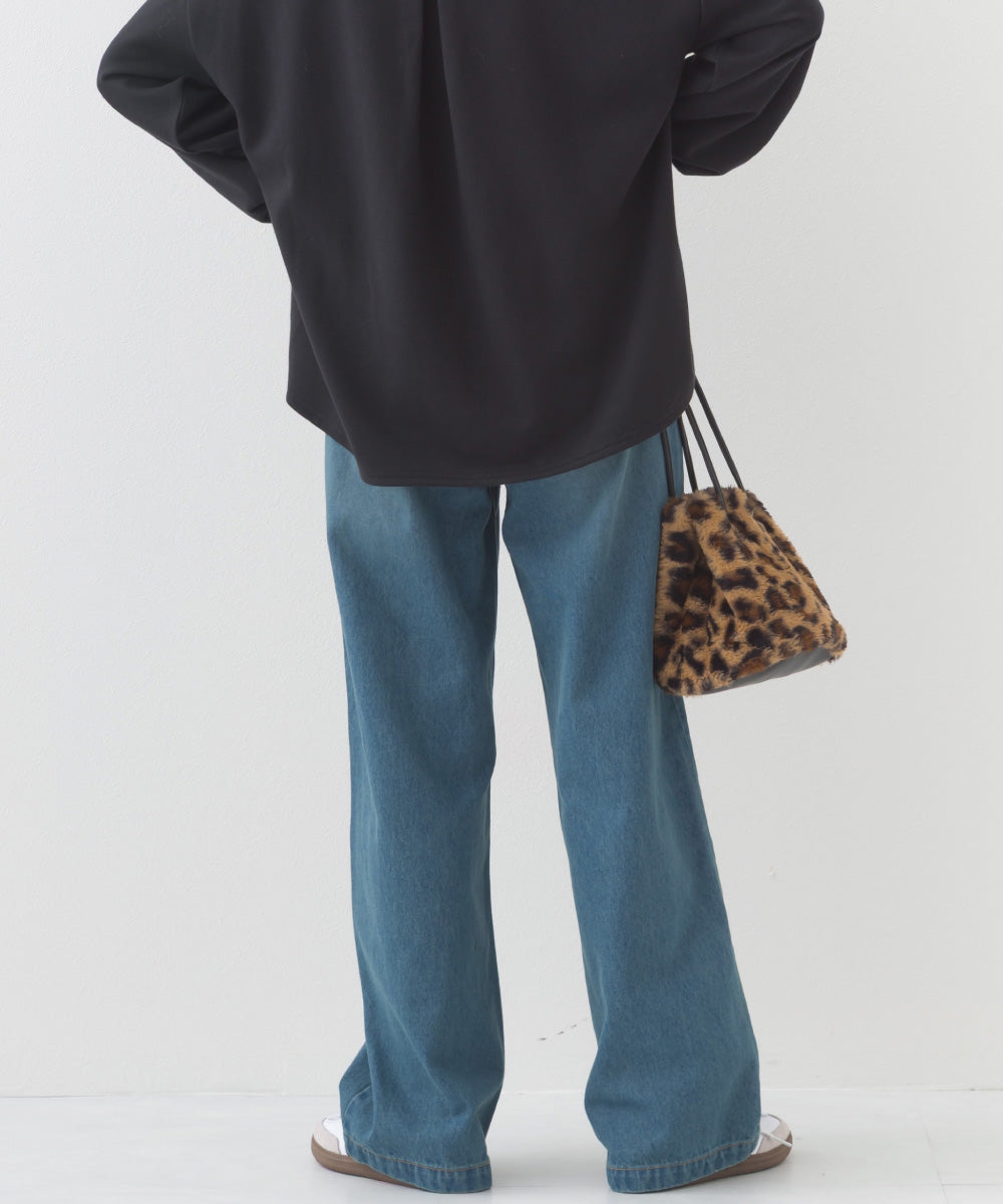 【OMNES】12oz ウォッシュ加工ハイウエストルーズワイドデニムパンツ【253W427OMN037】