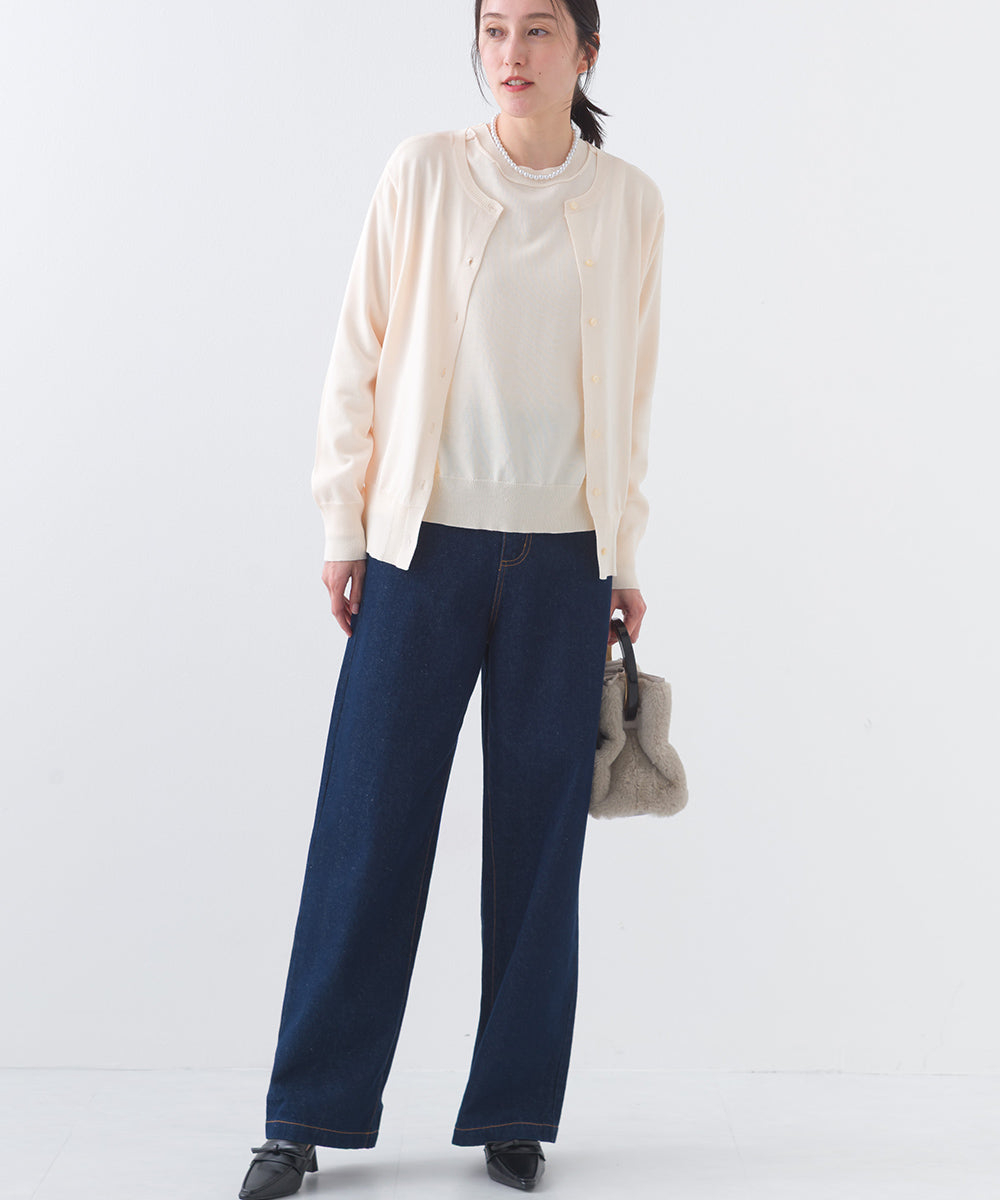 【OMNES】12oz ウォッシュ加工ハイウエストルーズワイドデニムパンツ【253W427OMN037】