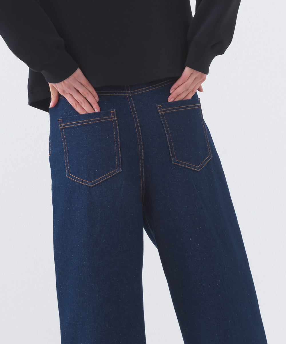 【OMNES】12oz ウォッシュ加工ハイウエストルーズワイドデニムパンツ【253W427OMN037】